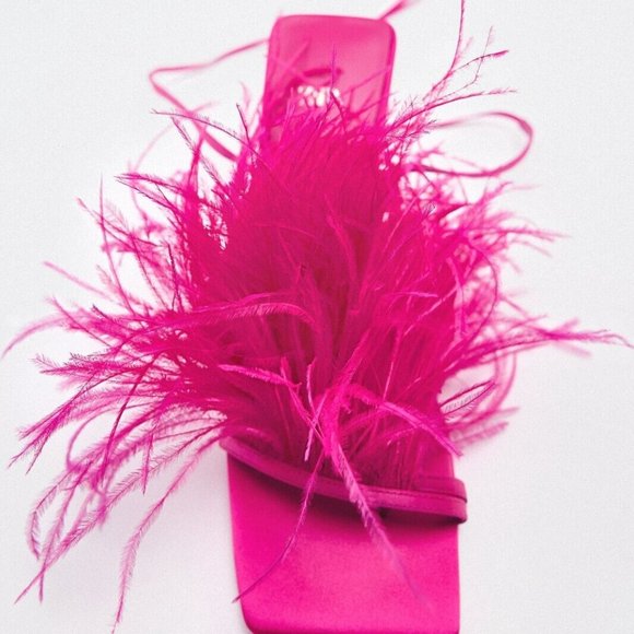 Zara Pink Feather Heels - Brand New - Picture 2 of 2